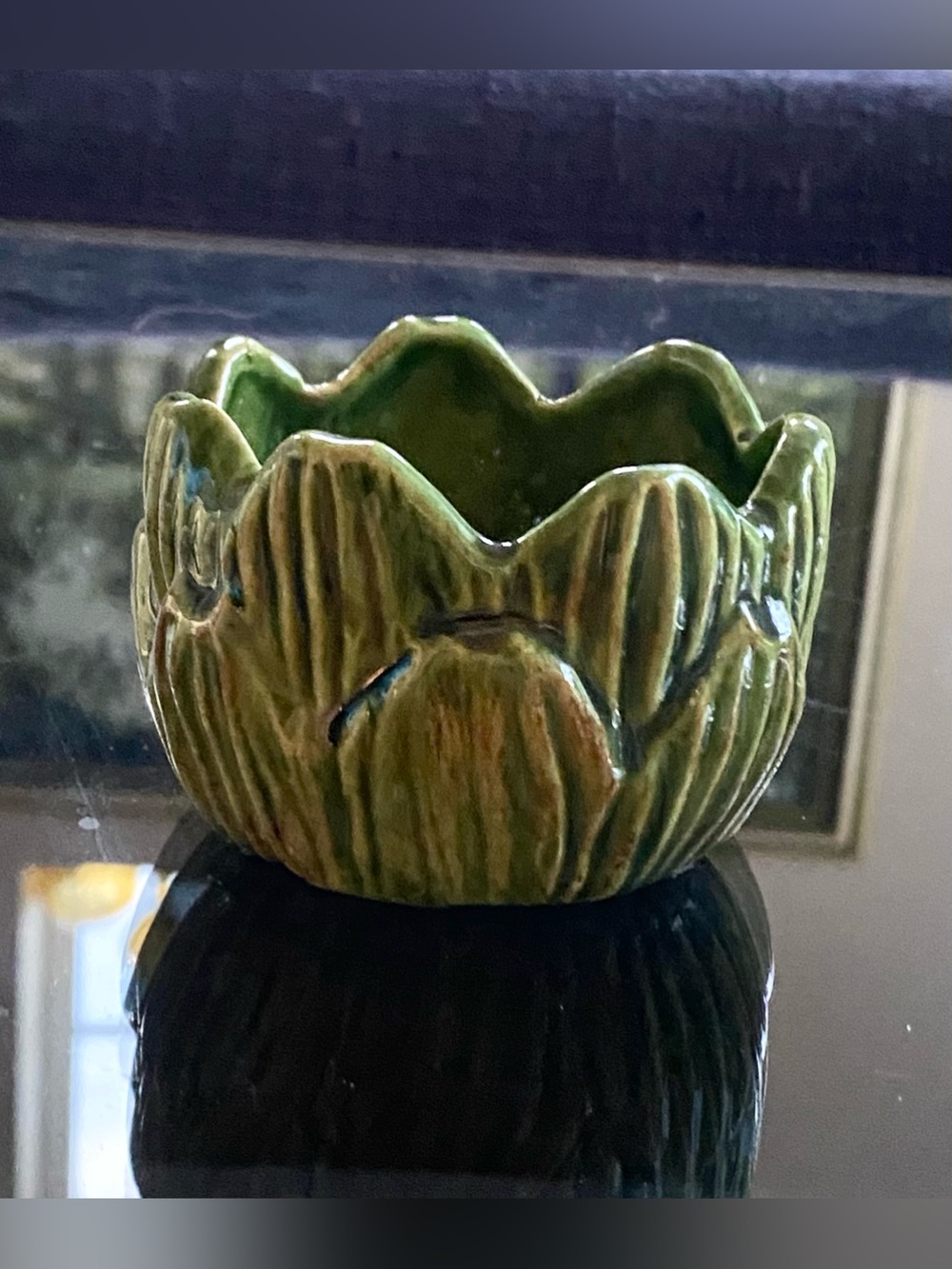 VTG Italian Majolica Pottery Artichoke Small Sauce Bowl Planter Green